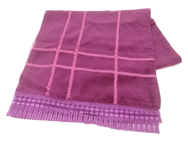 リボン刺繍格子模様ショール